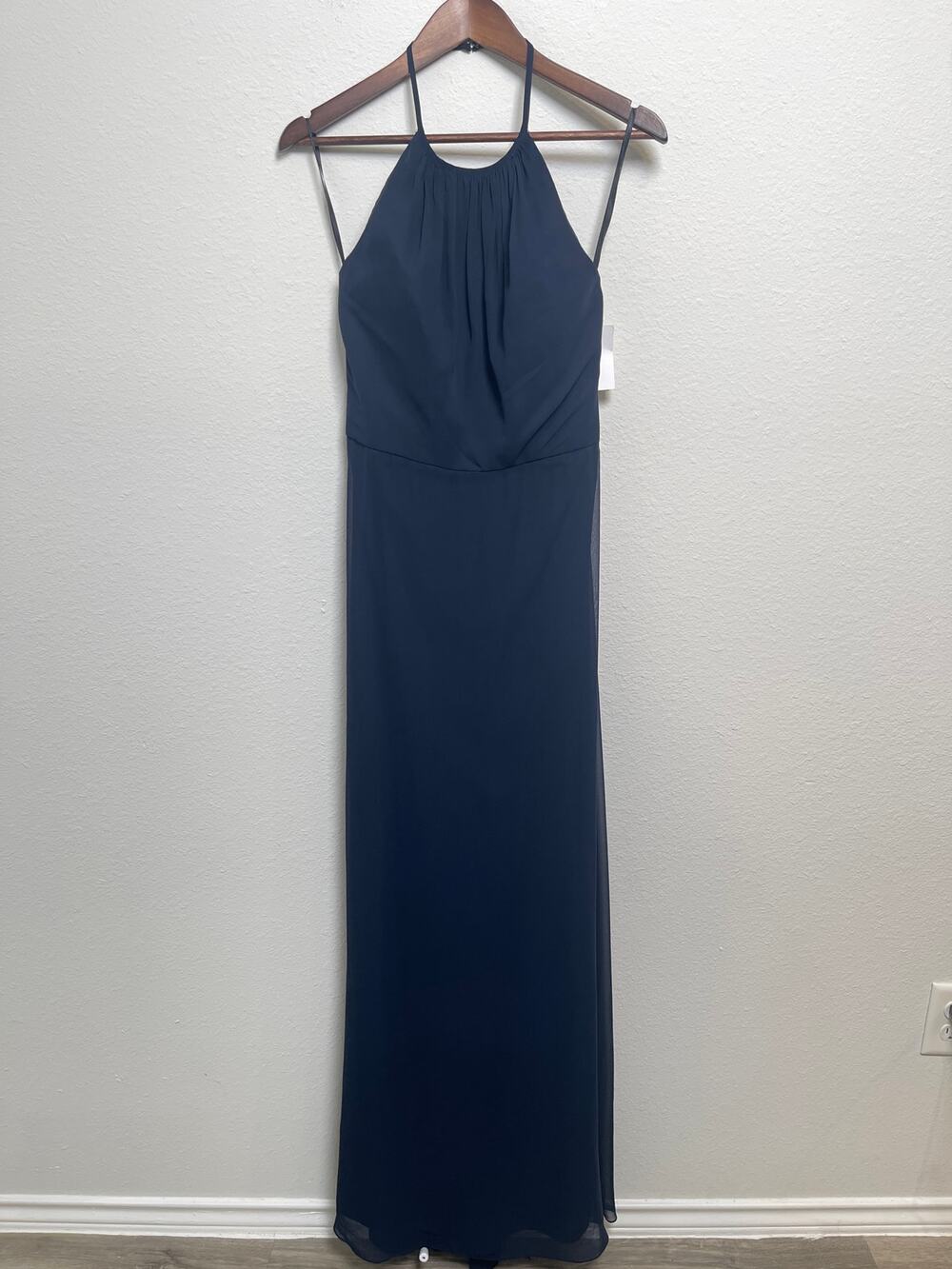 Anthropologie BHLDN Lux Chiffon Halter Maxi Dress Midnight Blue Navy Size 10 NWT